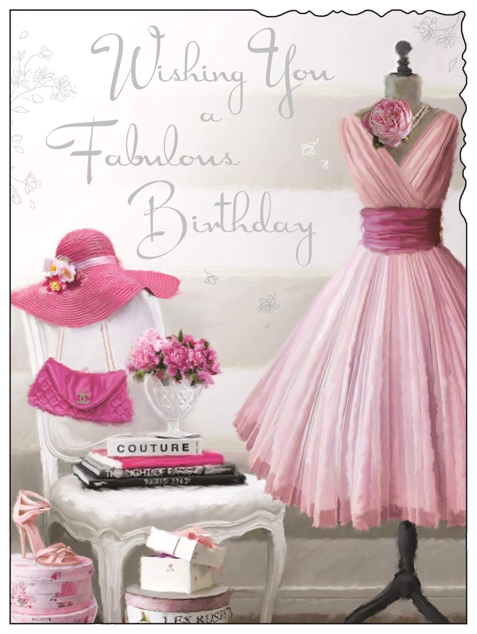 Front of Open Female Birthday Dress Greetings Card